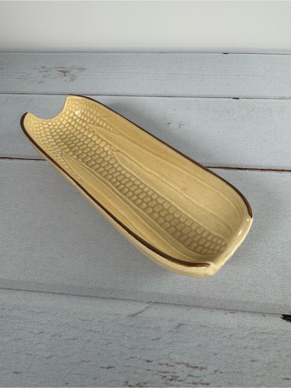 Vintage Pfaltzgraff Village Corn on the Cob Relish Dish #46 Cream Brown Trim